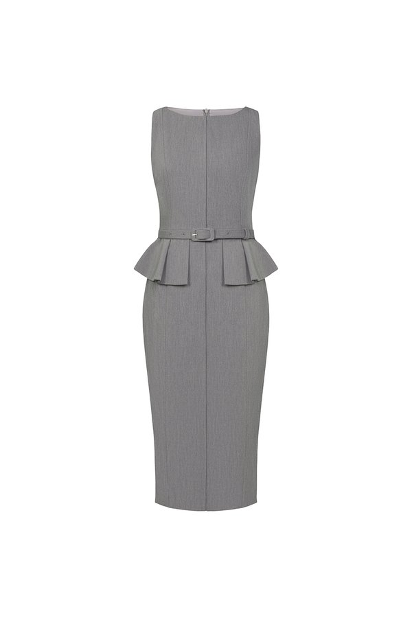 Geraldine Padded Peplum Pencil Dress in Heathered Grey