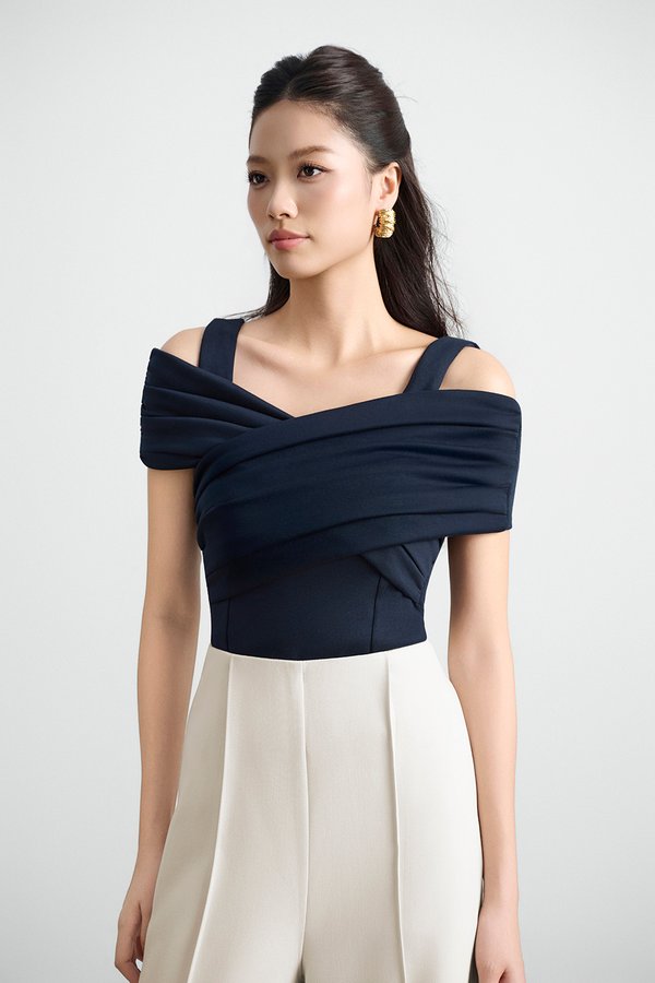 Julinne Padded Ruched Top in Navy Blue