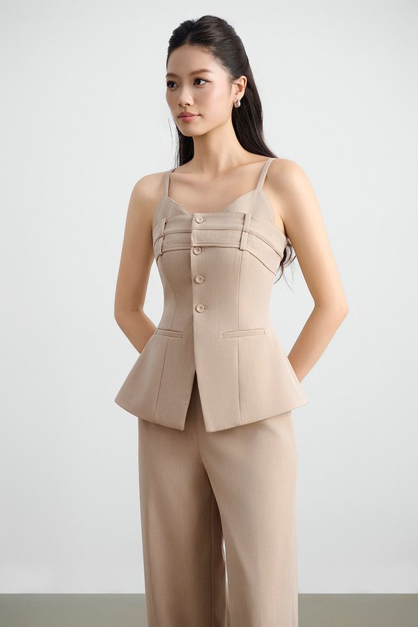 Megan Bustier Tailored Camisole Top in Ecru