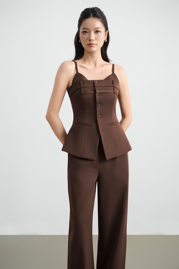 Megan Bustier Tailored Camisole Top in Saddle Brown