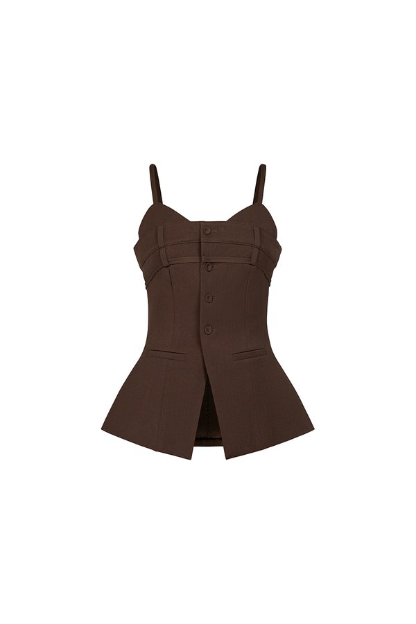 Megan Bustier Tailored Camisole Top in Saddle Brown
