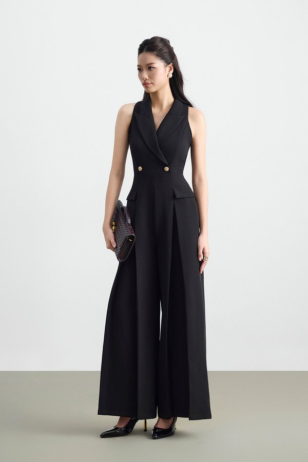 Meredith Tailored Wide Leg Jumpsuit in Classic Black
