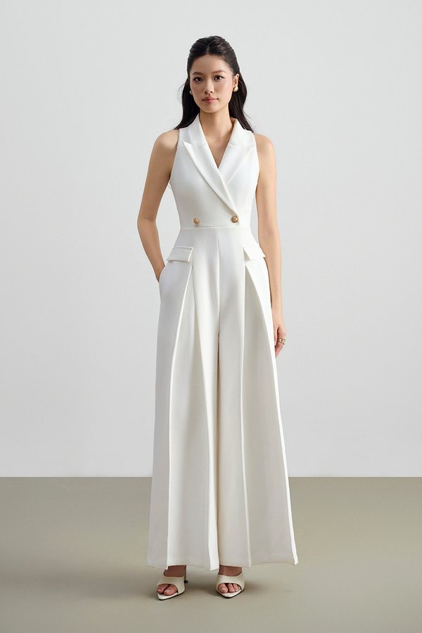 Meredith Tailored Wide Leg Jumpsuit in Iconic White