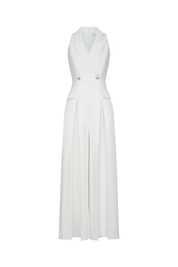 Meredith Tailored Wide Leg Jumpsuit in Iconic White