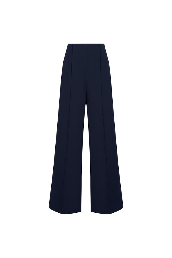 Millie Pintuck Wide Leg Pants in Navy Blue