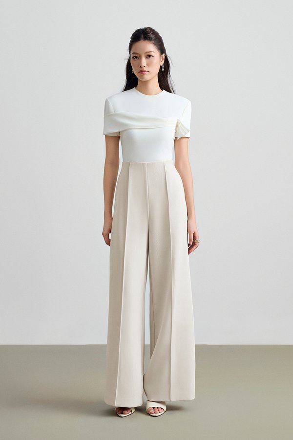 Millie Pintuck Wide Leg Pants in Seashell
