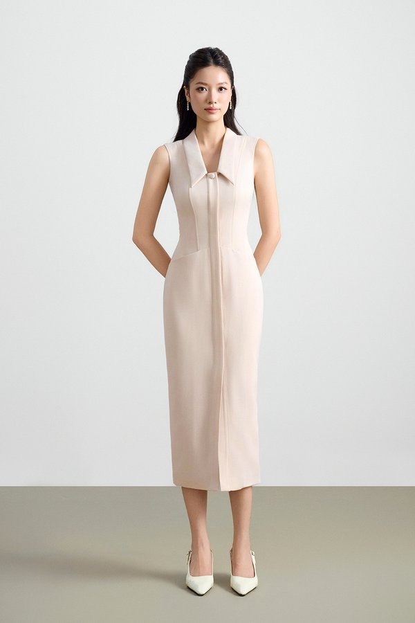Noreen Collared Pencil Dress in Blush Cream