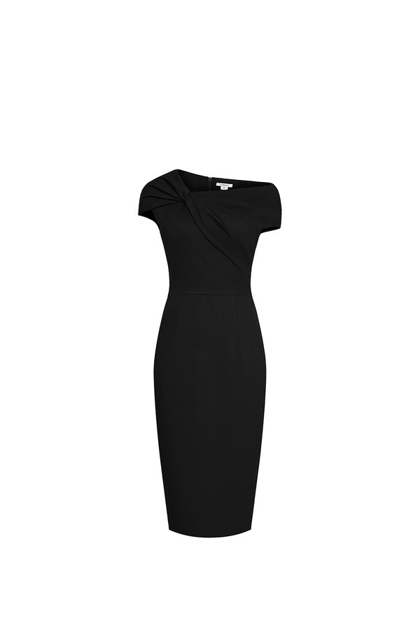 Nyx Asymmetrical Shoulder Pencil Dress in Classic Black