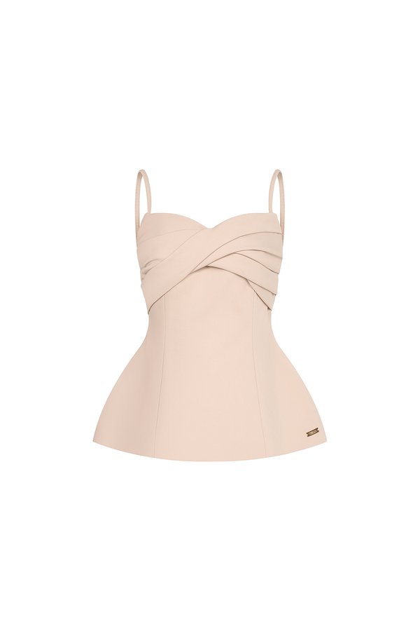 Regina Padded Twist Strappy Peplum Top in Dusty Pink