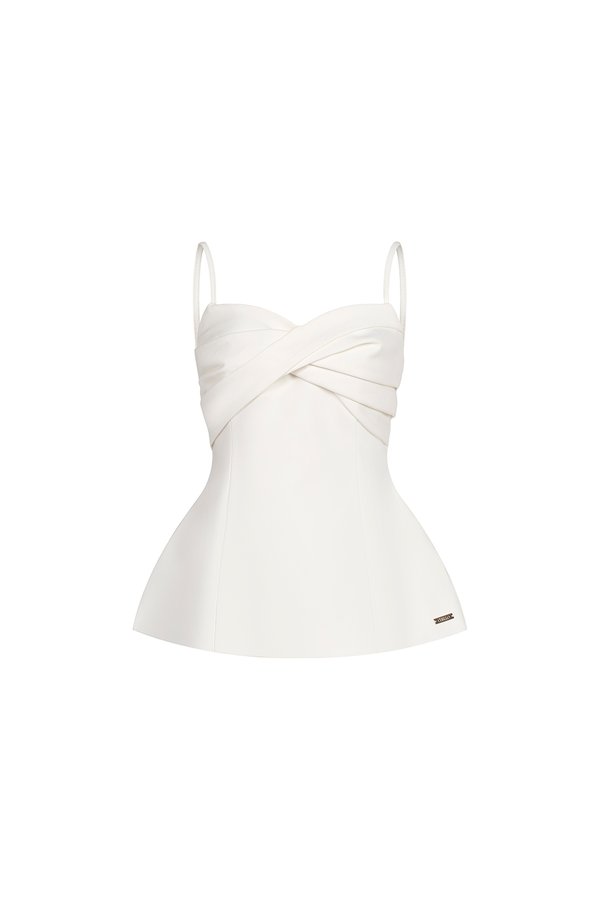 Regina Padded Twist Strappy Peplum Top in Iconic White