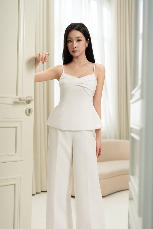Regina Padded Twist Strappy Peplum Top in Iconic White