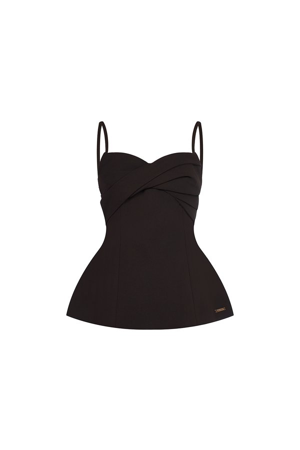 Regina Padded Twist Strappy Peplum Top in Rich Espresso