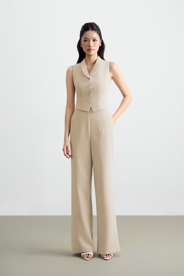 Tasmine Faux 2-Piece Tailored Jumpsuit in Greige