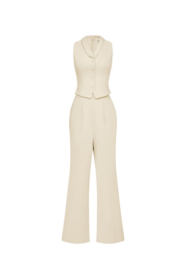 Tasmine Faux 2-Piece Tailored Jumpsuit in Greige