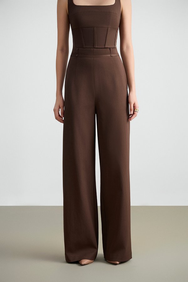 Teresa Tailored Straight Pants in Saddle Brown