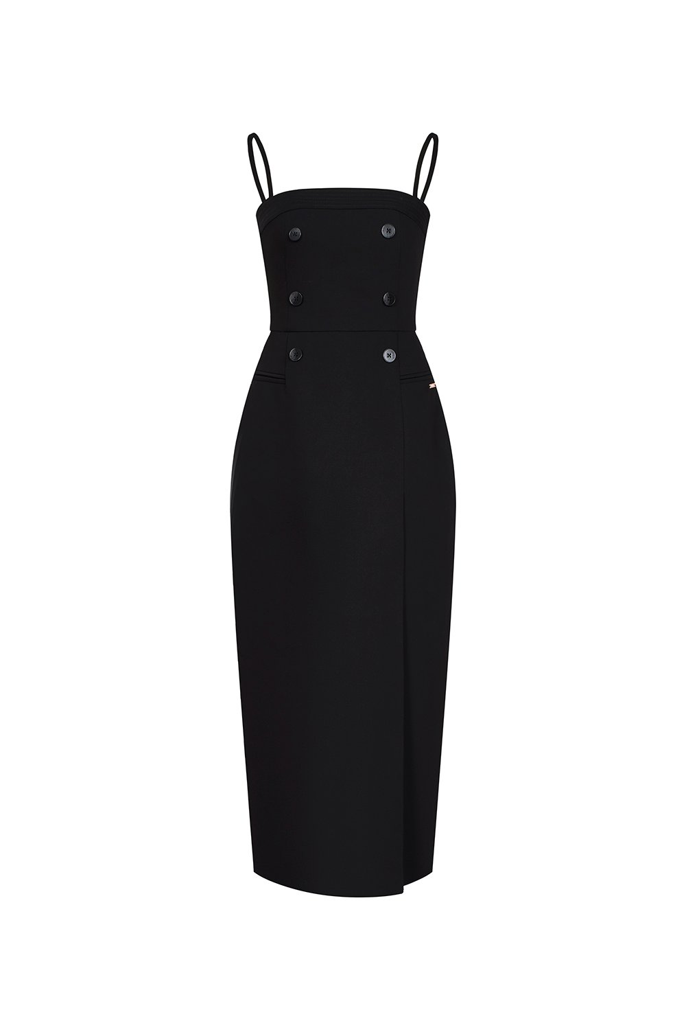 Amora Padded Strappy Tailored Pencil Dress in Classic Black