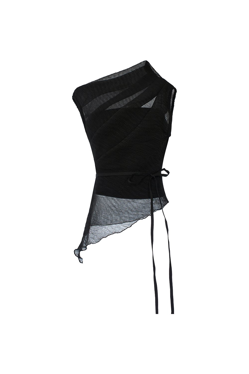 Aria Asymmetrical Pleated Top with Padded Tube in Classic Black