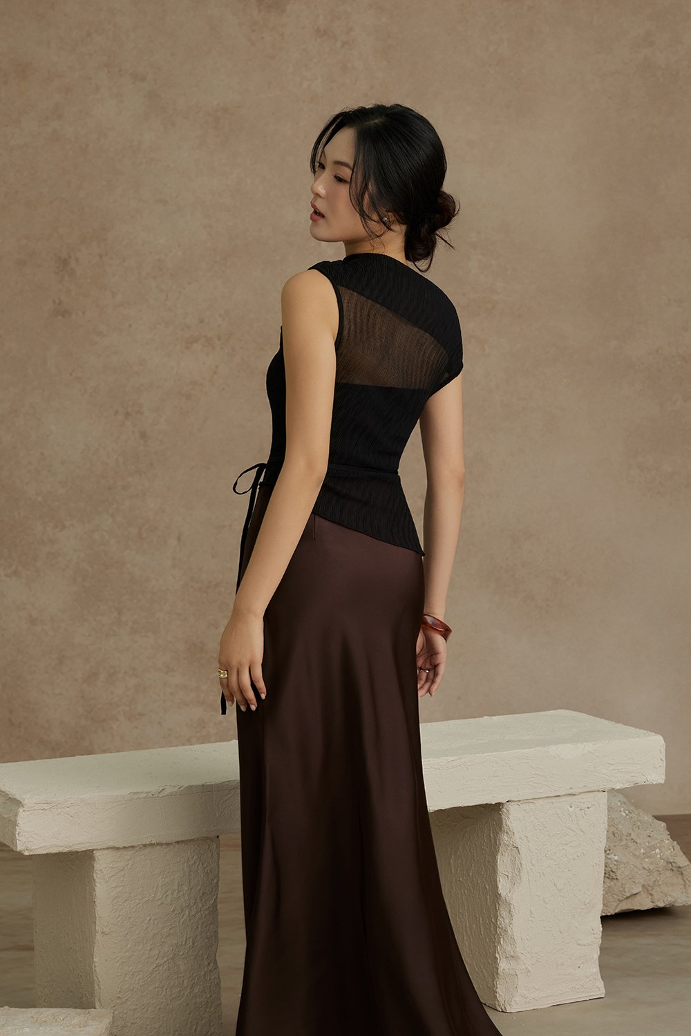 Aria Asymmetrical Pleated Top with Padded Tube in Classic Black