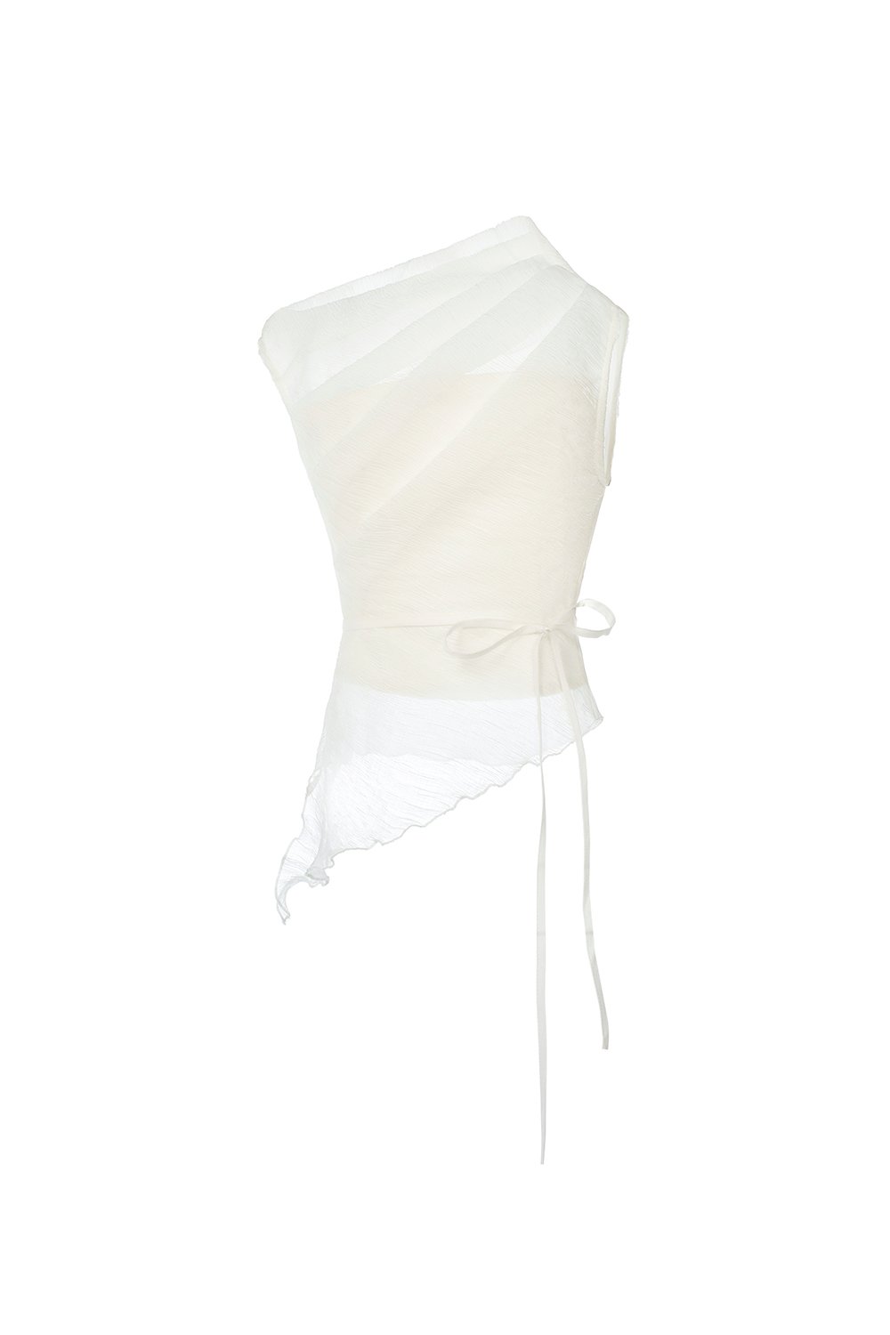 Aria Asymmetrical Pleated Top with Padded Tube in Iconic White