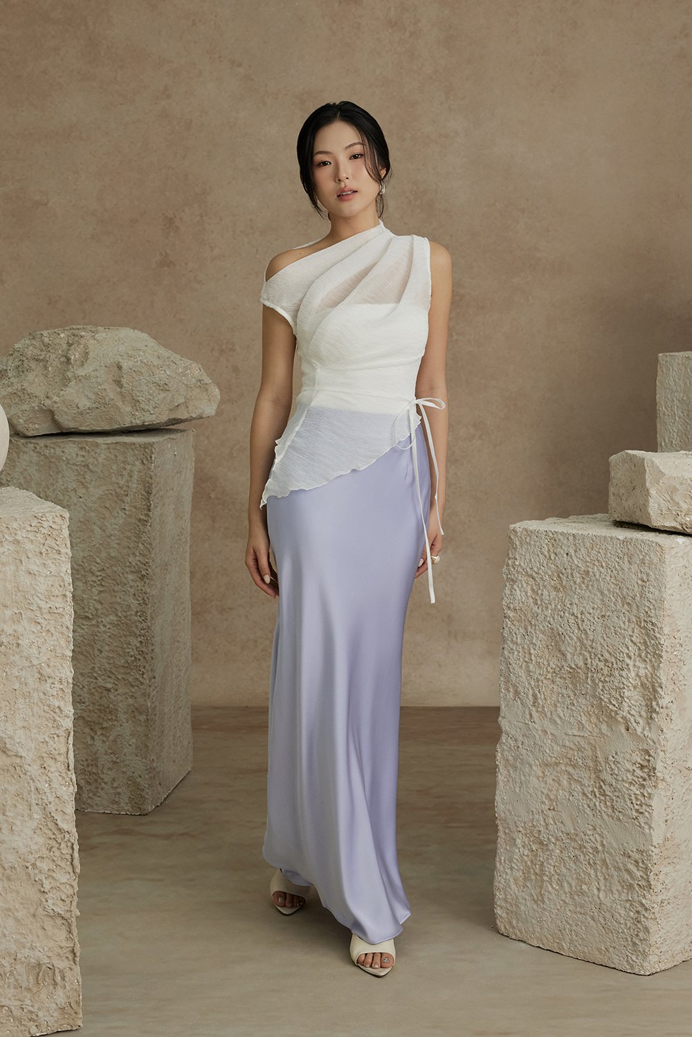 Aria Asymmetrical Pleated Top with Padded Tube in Iconic White