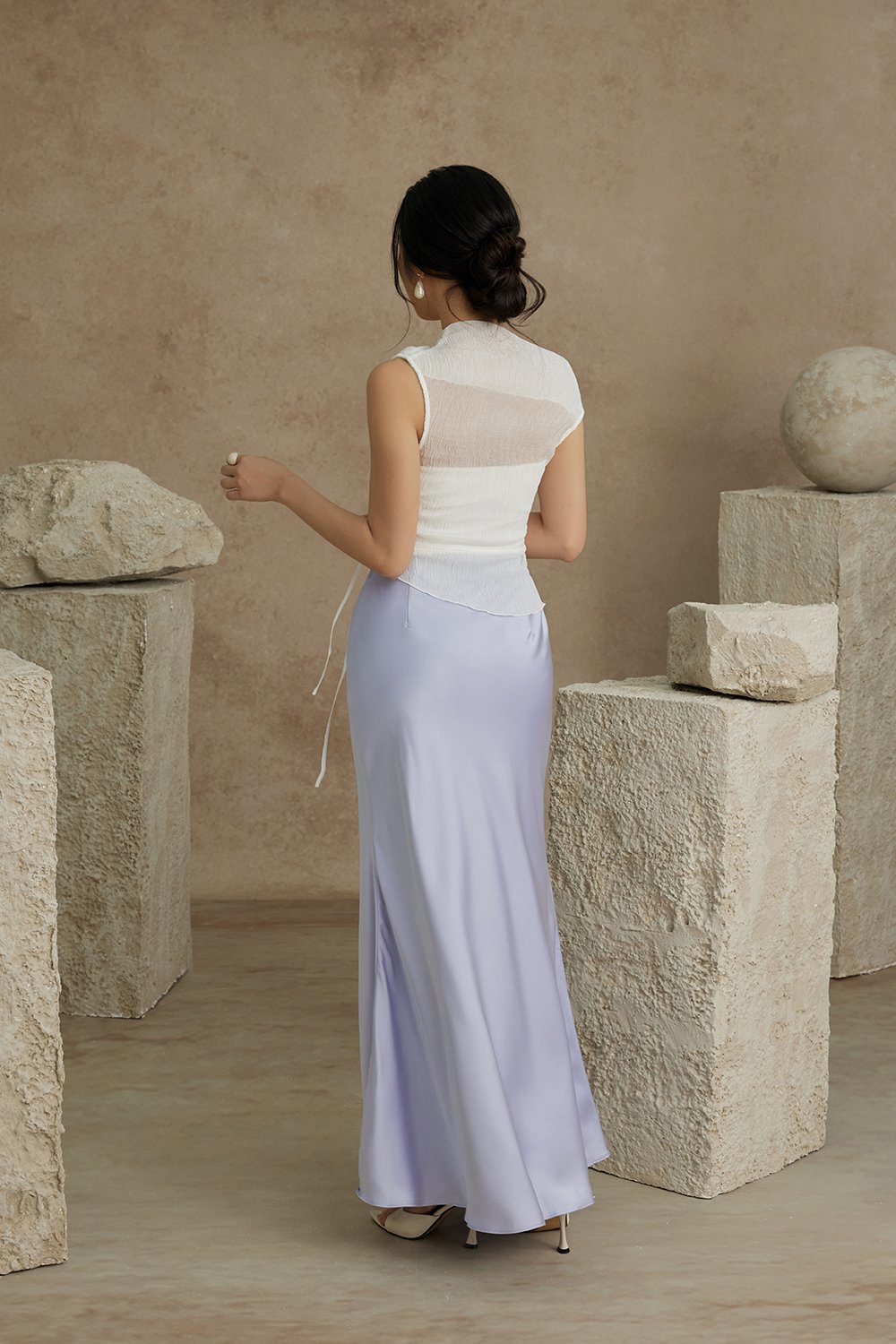 Aria Asymmetrical Pleated Top with Padded Tube in Iconic White