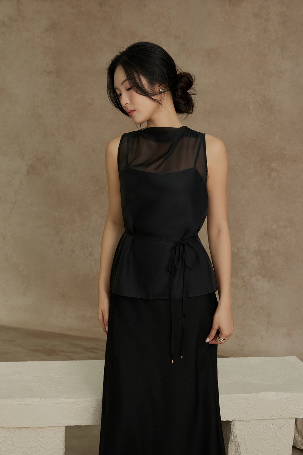 Athena Organza Overlay Camisole Maxi Dress in Classic Black