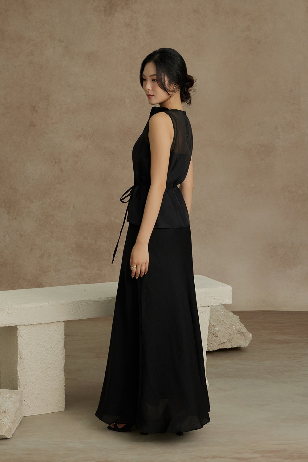 Athena Organza Overlay Camisole Maxi Dress in Classic Black