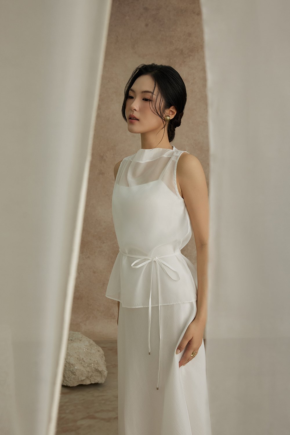 Athena Organza Overlay Camisole Maxi Dress in Iconic White