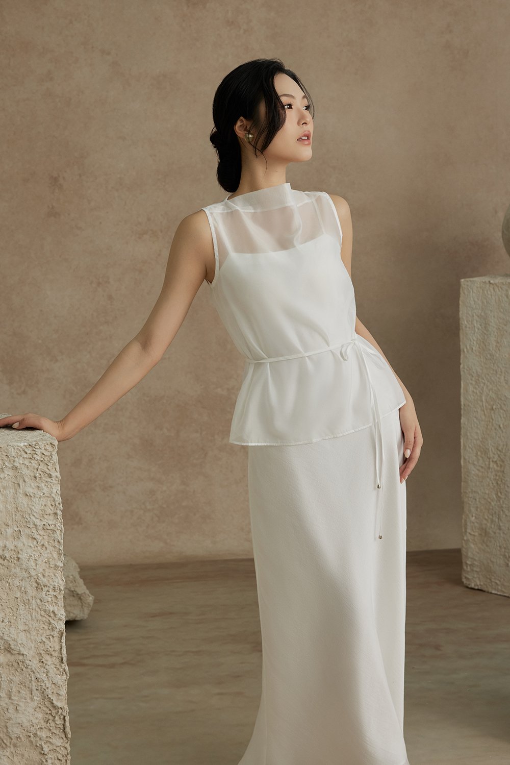 Athena Organza Overlay Camisole Maxi Dress in Iconic White