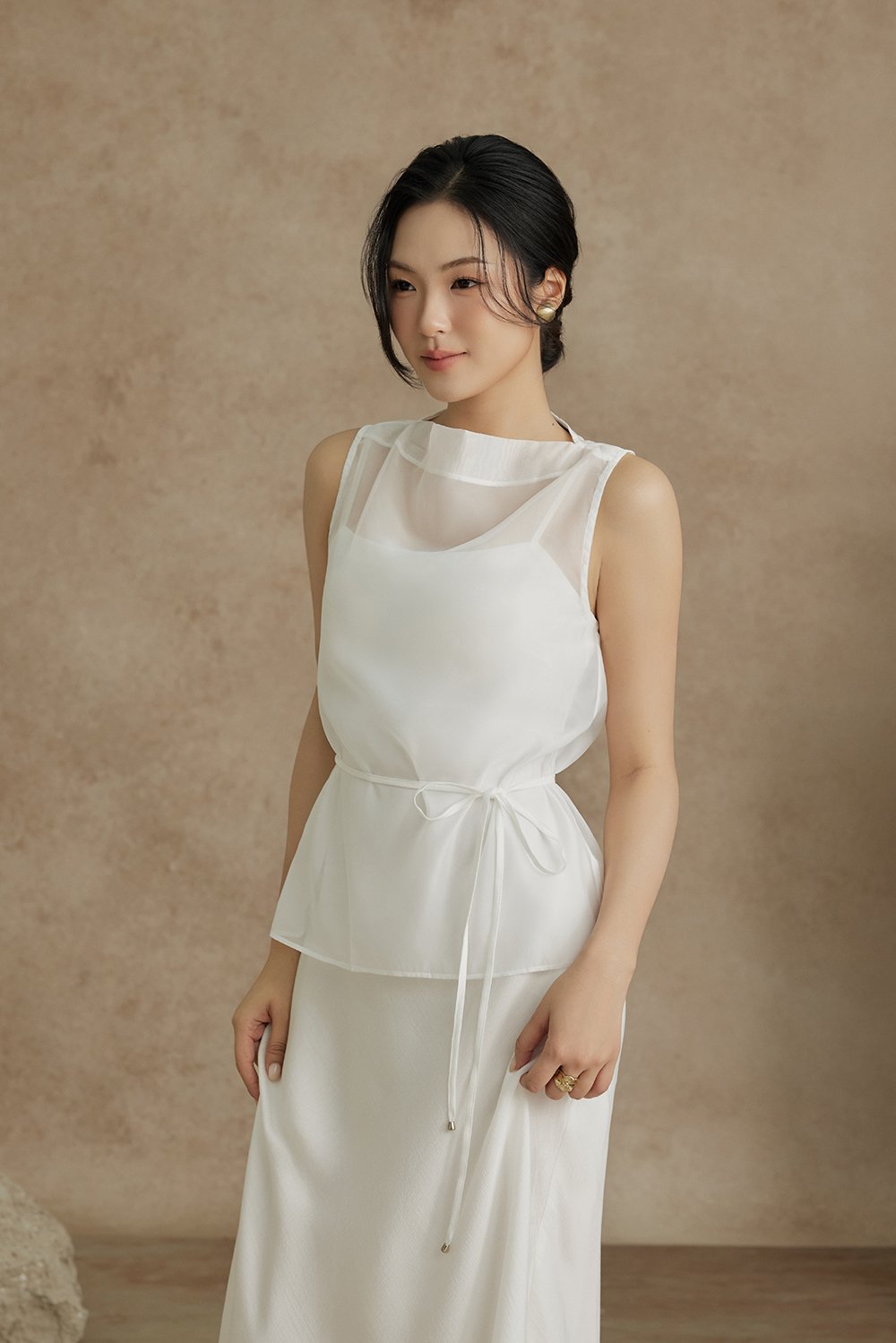 Athena Organza Overlay Camisole Maxi Dress in Iconic White
