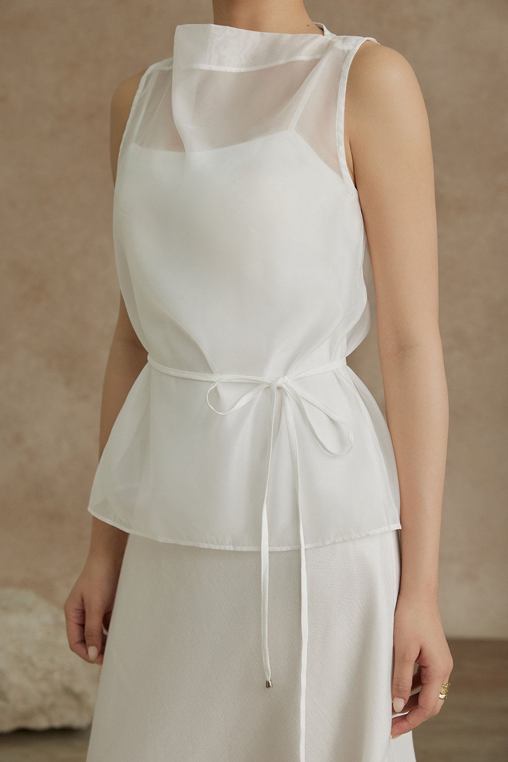 Athena Organza Overlay Camisole Maxi Dress in Iconic White