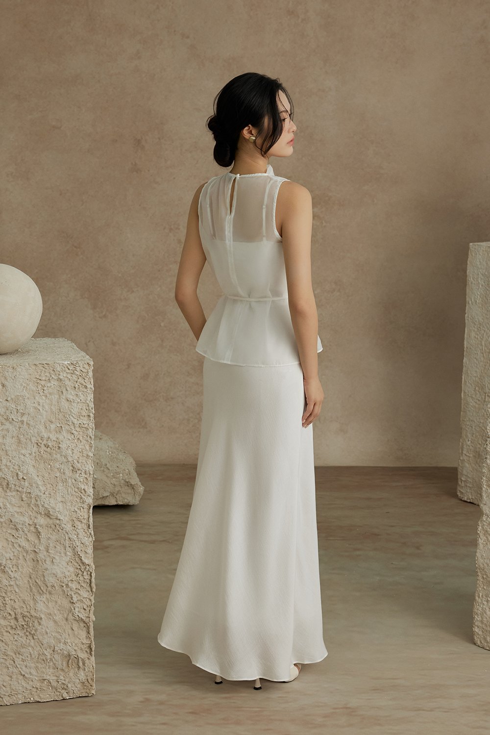 Athena Organza Overlay Camisole Maxi Dress in Iconic White