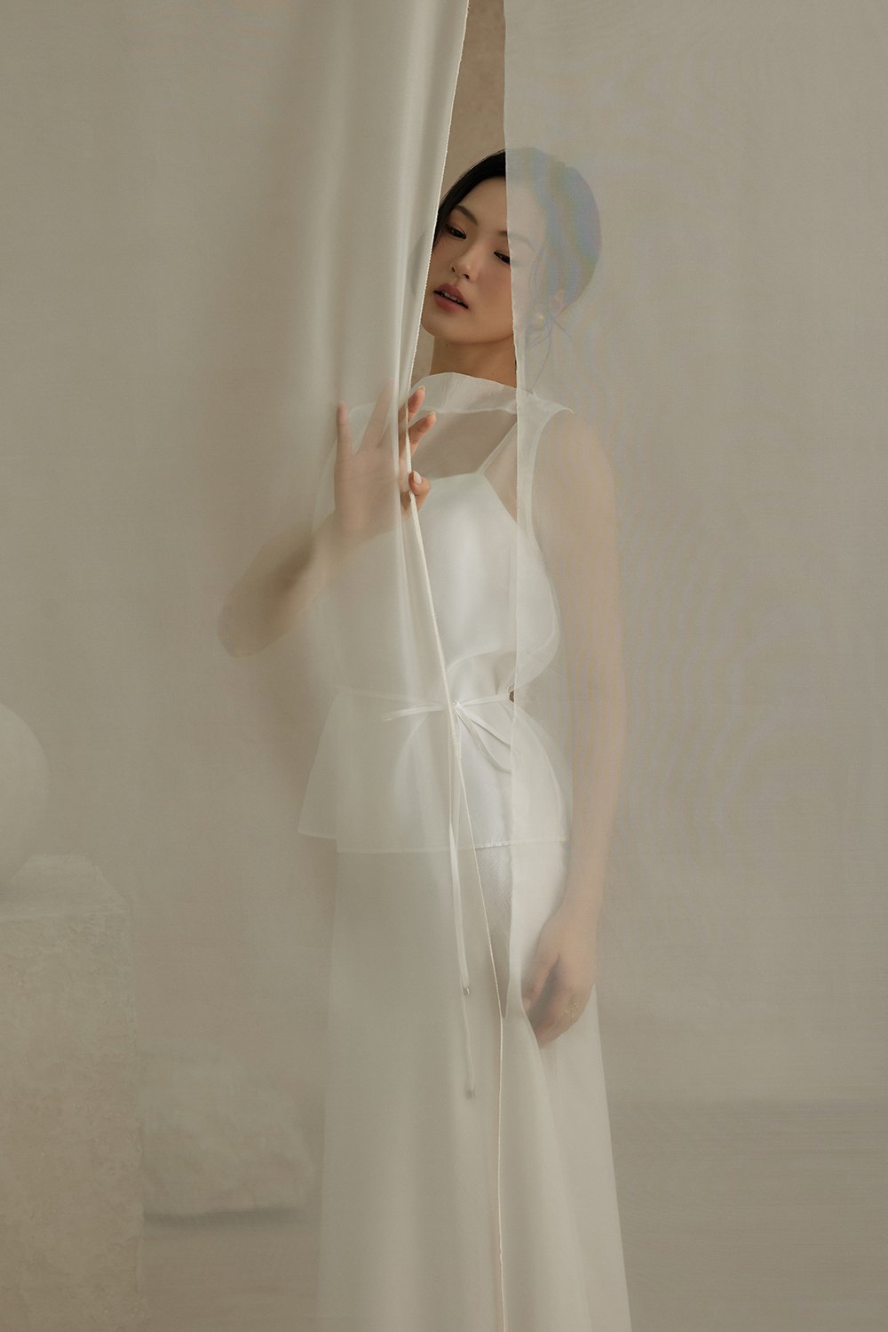 Athena Organza Overlay Camisole Maxi Dress in Iconic White