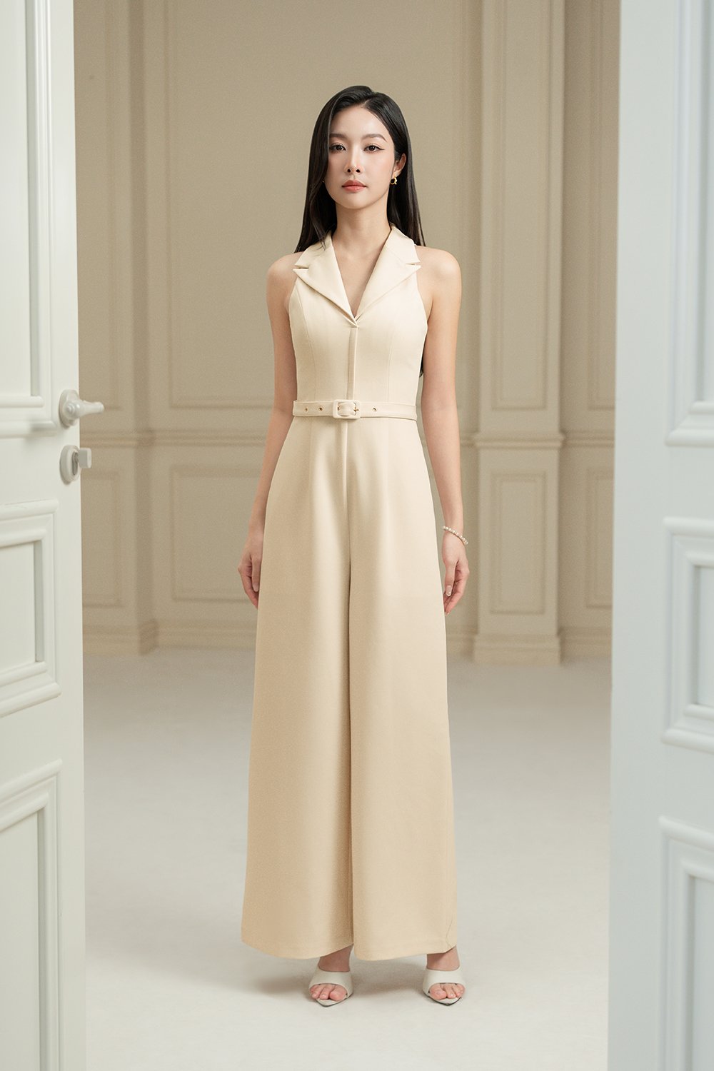 Aveline Tailored Wide Leg Jumpsuit in Cream