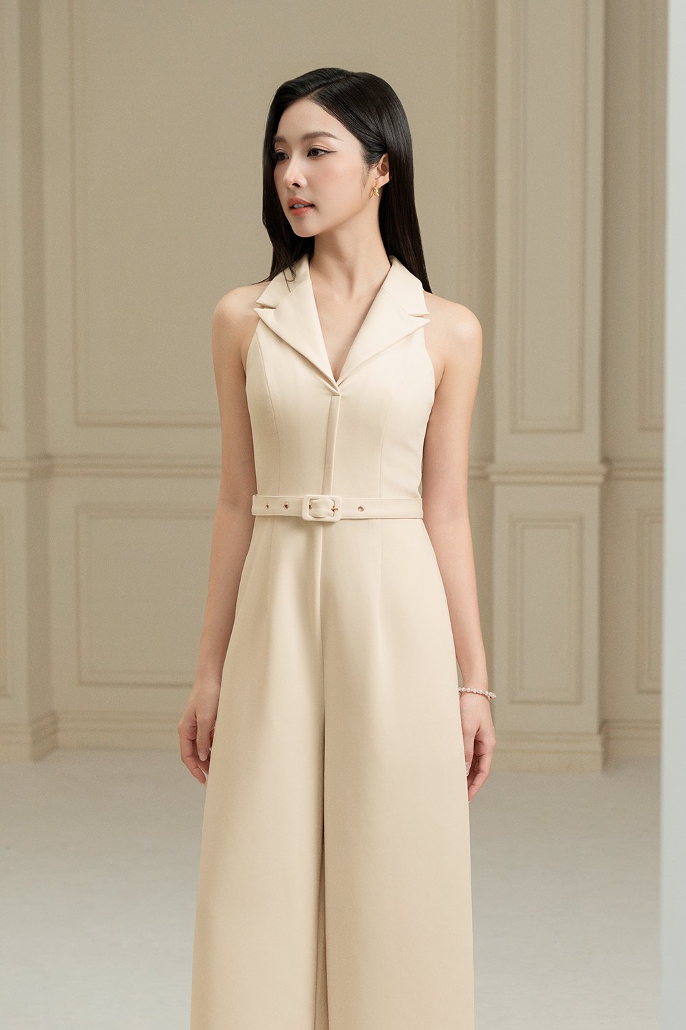Aveline Tailored Wide Leg Jumpsuit in Cream