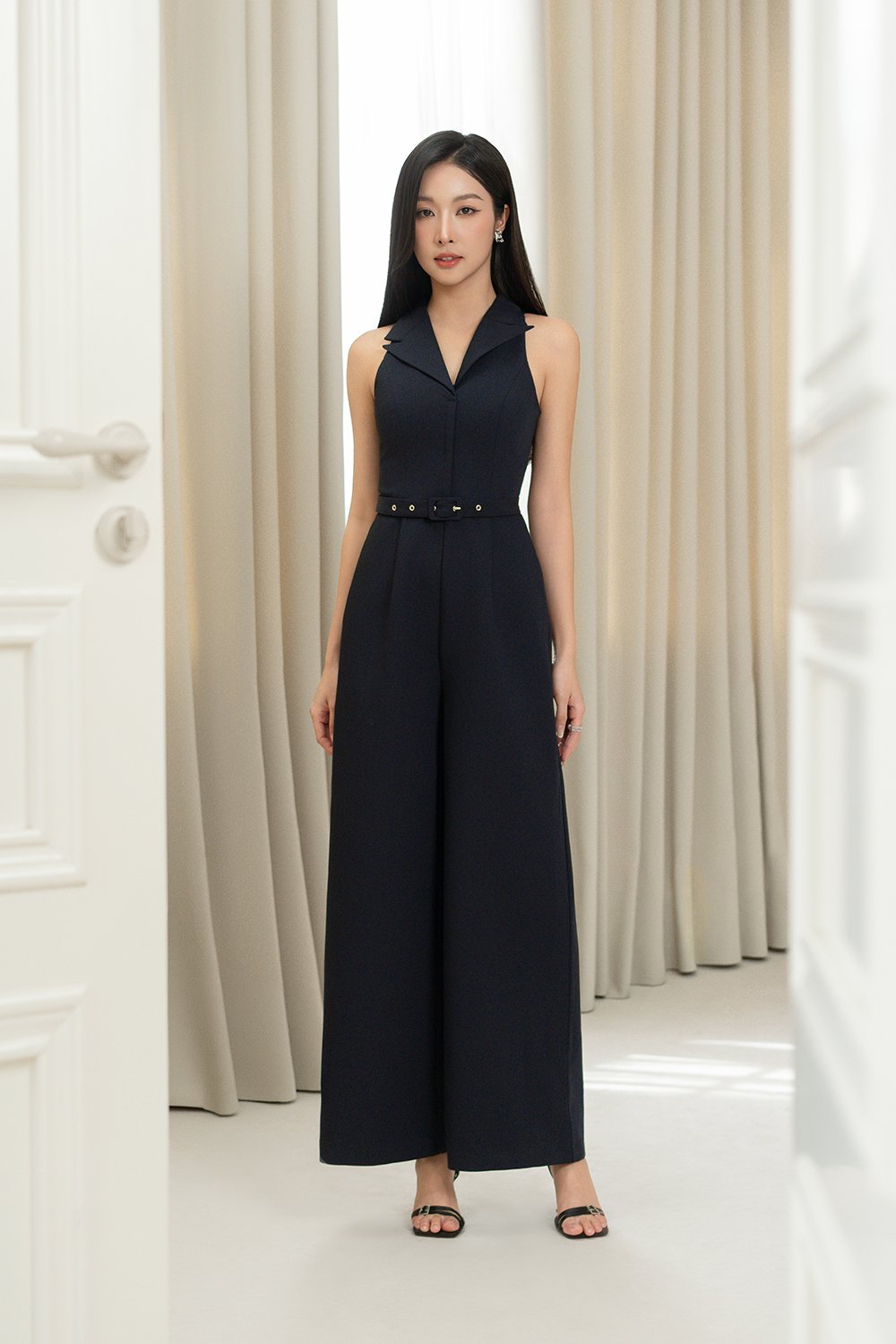 Aveline Tailored Wide Leg Jumpsuit in Midnight Blue