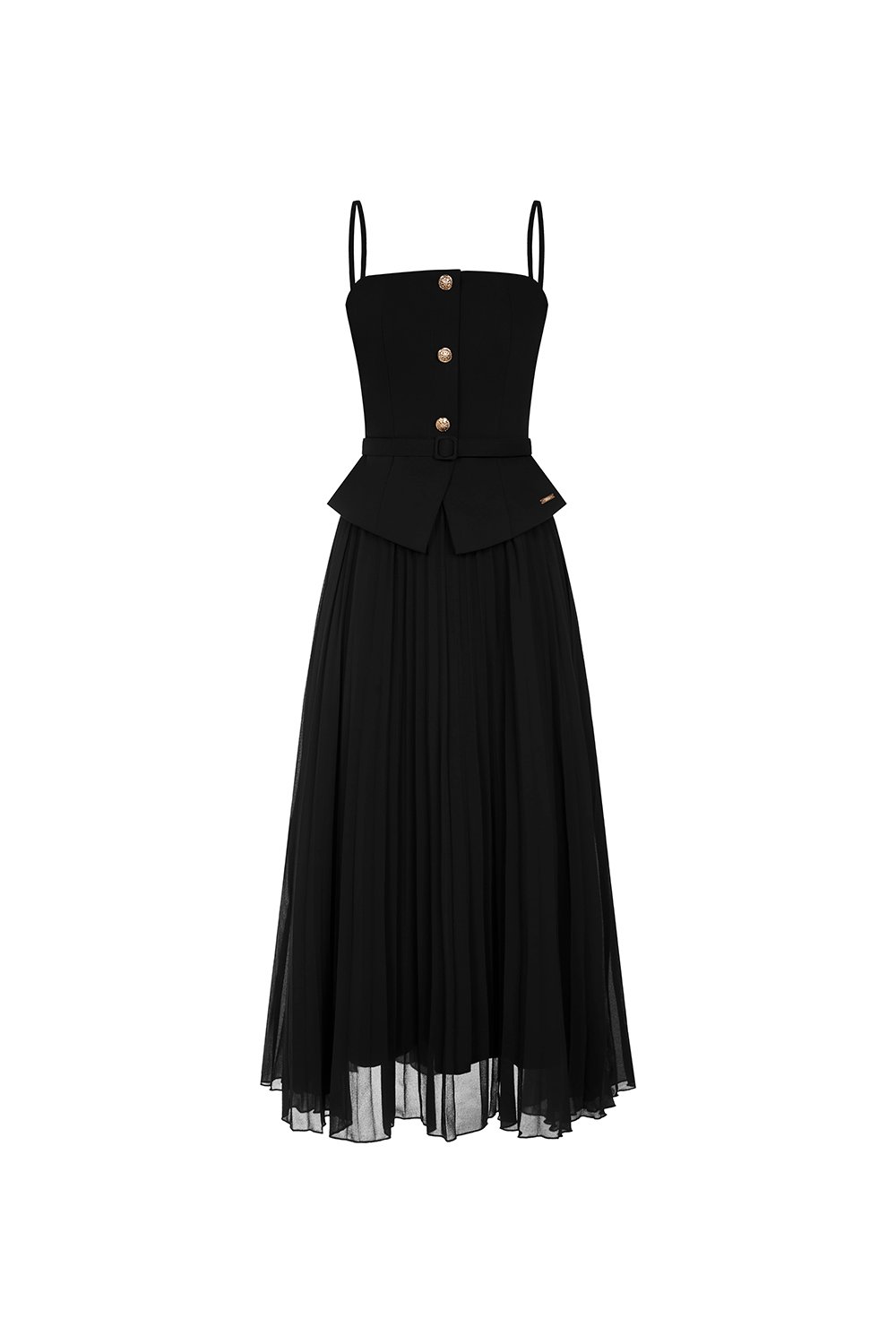 Cyrille Padded Peplum Pleated Dress in Classic Black