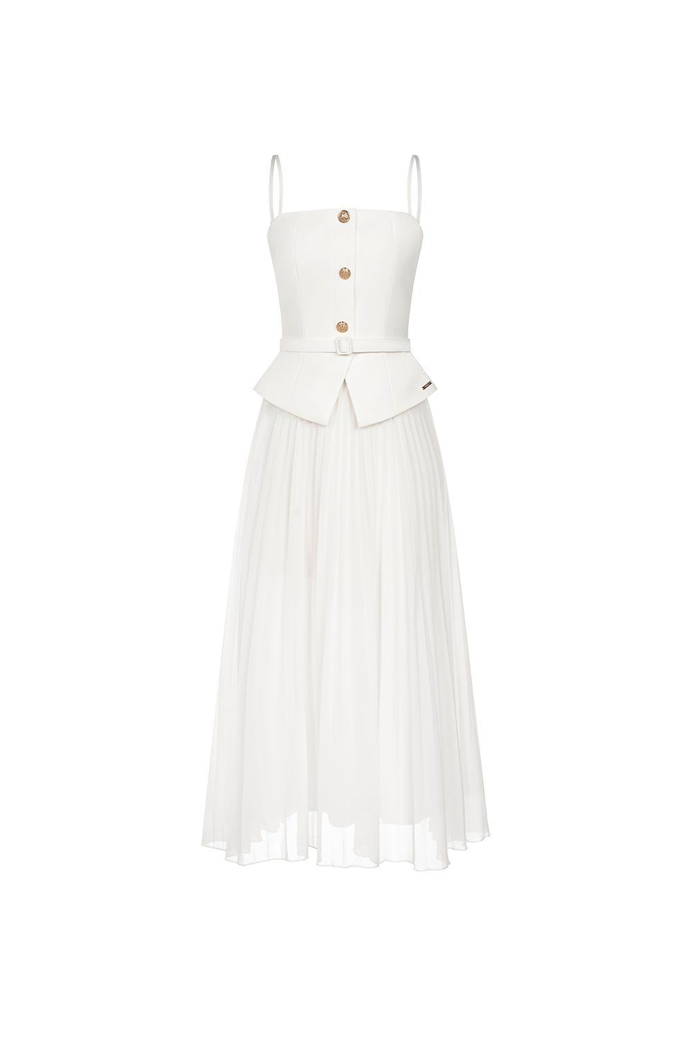 Cyrille Padded Peplum Pleated Dress in Iconic White