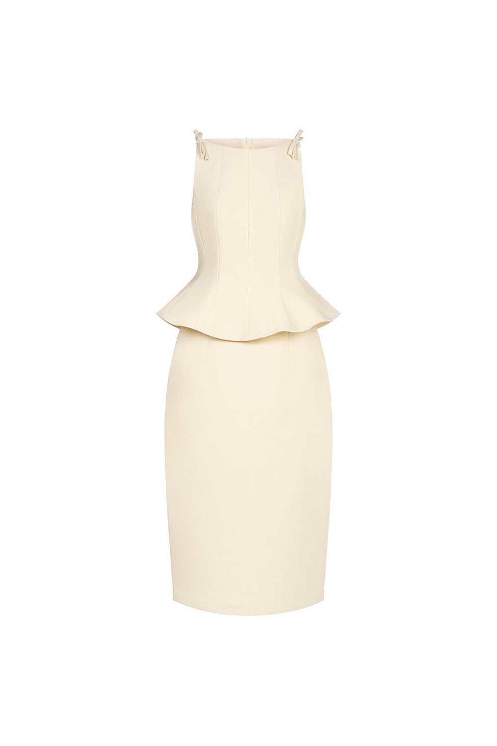 Darlene Padded Bow Peplum Pencil Dress in Cream