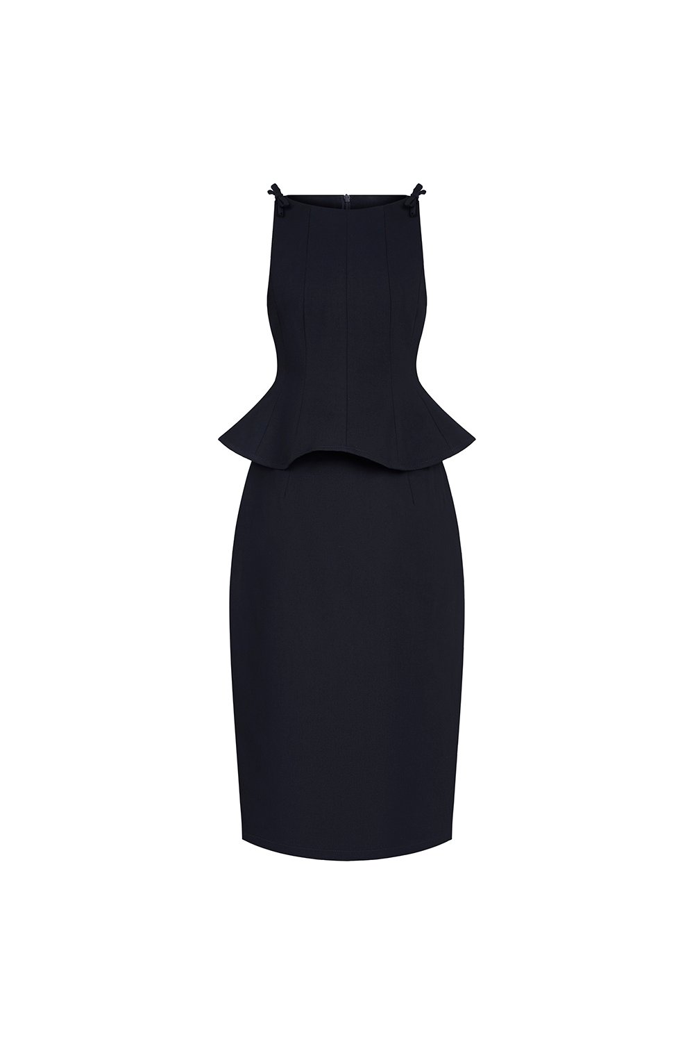 Darlene Padded Bow Peplum Pencil Dress in Midnight Blue