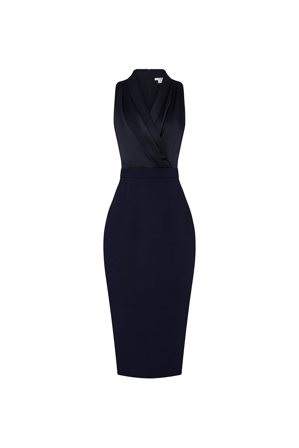 Ethel Satin Wrap Pencil Dress in Navy Blue