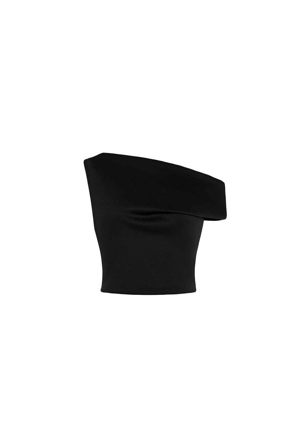 Eula Padded Asymmetrical Shoulder Crop Top in Classic Black