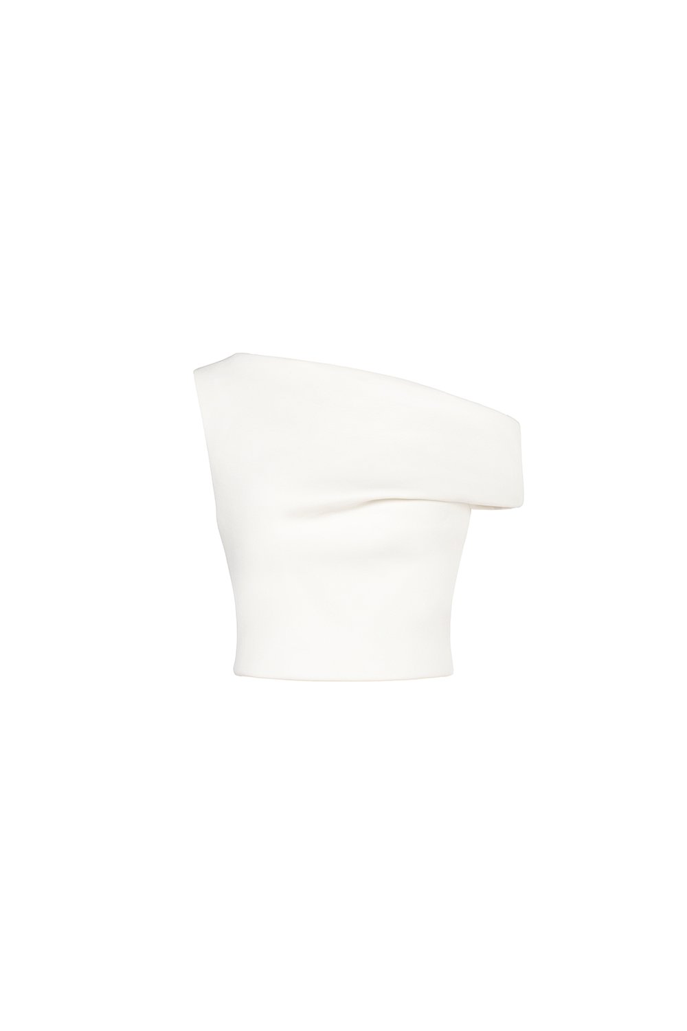 Eula Padded Asymmetrical Shoulder Crop Top in Iconic White