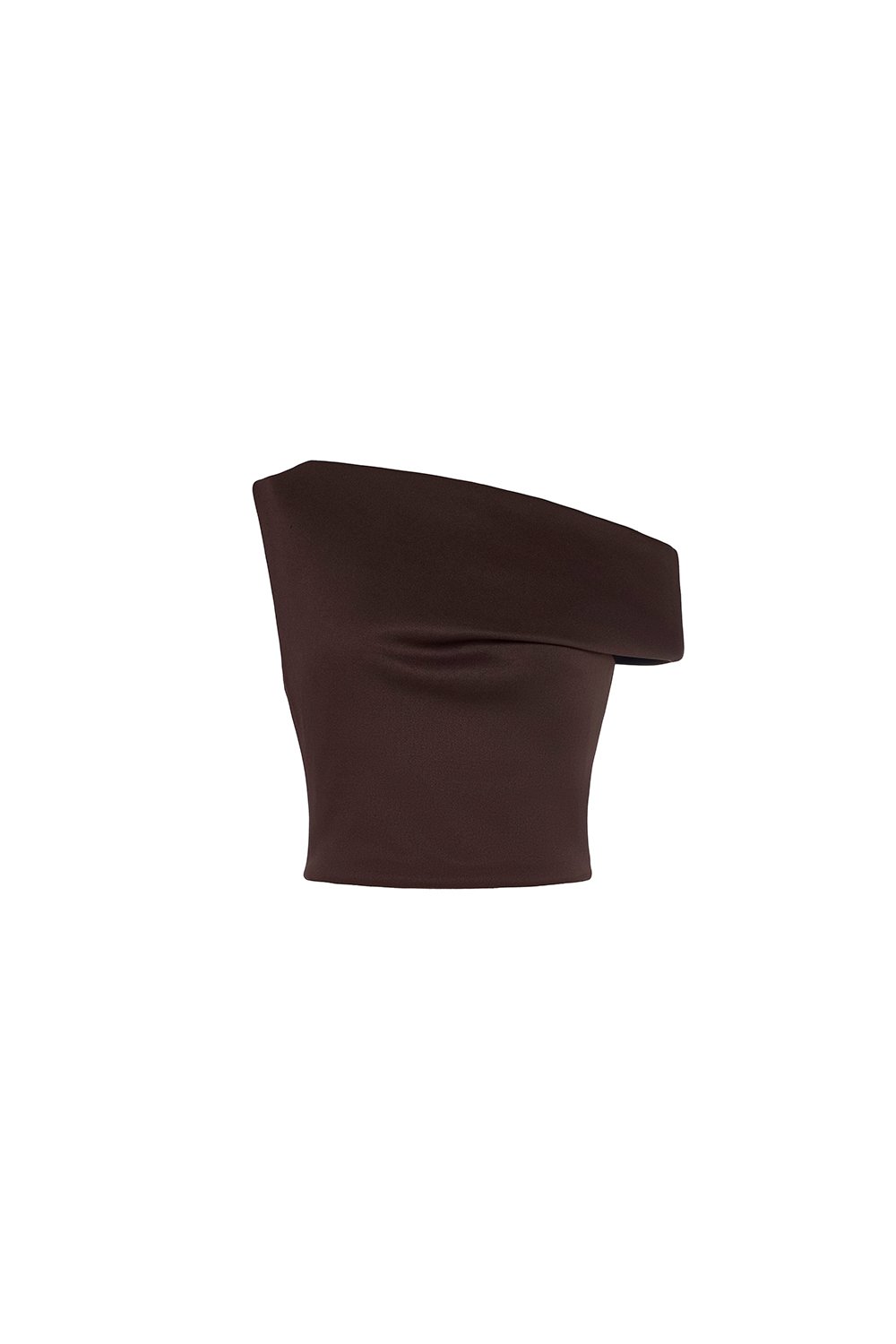 Eula Padded Asymmetrical Shoulder Crop Top in Plum Brown