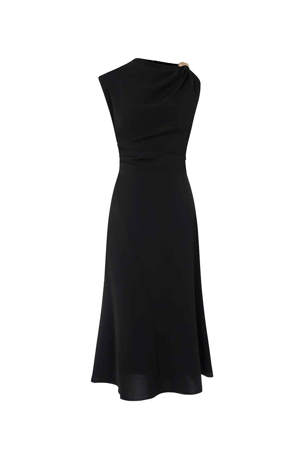 Iona Asymmetrical Shoulder Dress in Classic Black