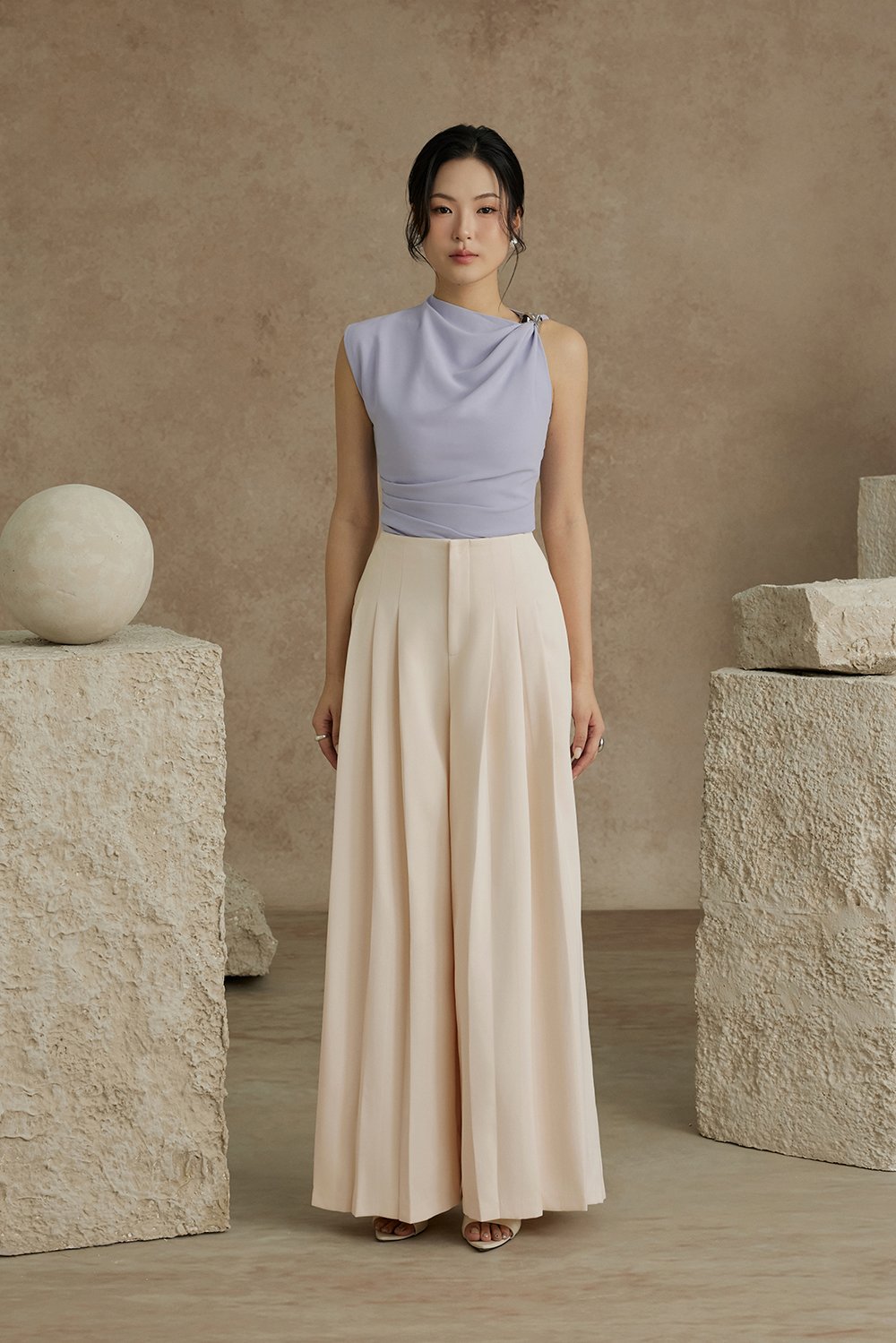 Isa Asymmetrical Shoulder Drape Top in Powder Blue