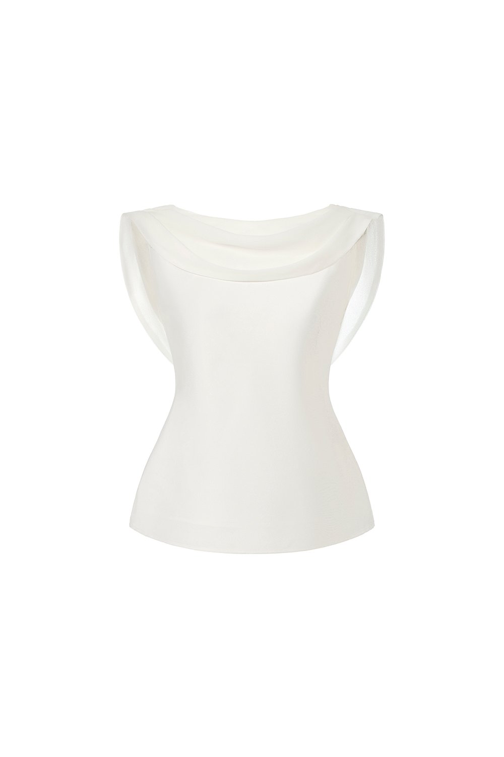 Julia Cowl Drape Satin Top in Iconic White