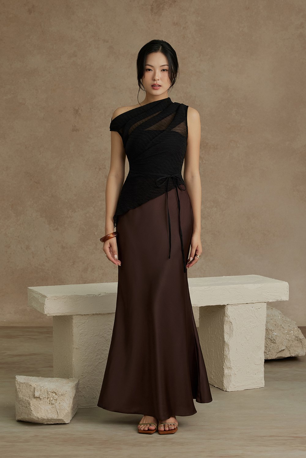 Nyla Satin Mermaid Skirt in Chocolate
