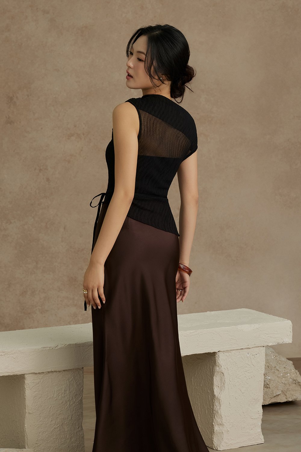 Nyla Satin Mermaid Skirt in Chocolate