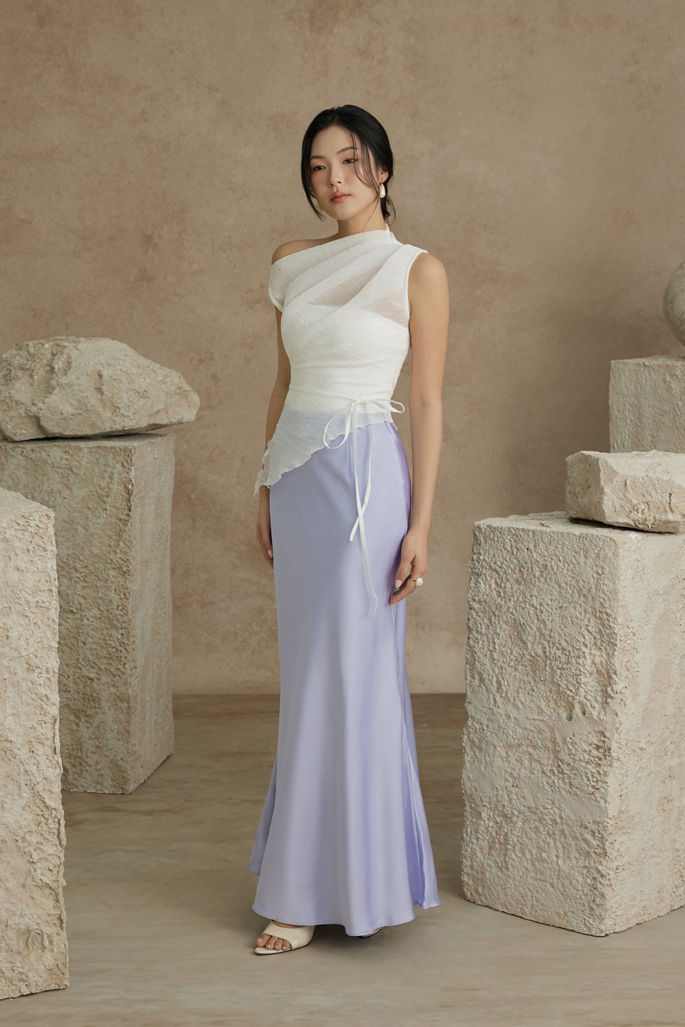Nyla Satin Mermaid Skirt in Periwinkle Blue